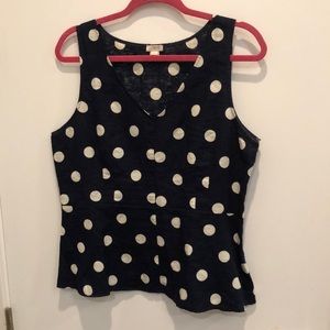 Jcrew linen polka dot peplum top